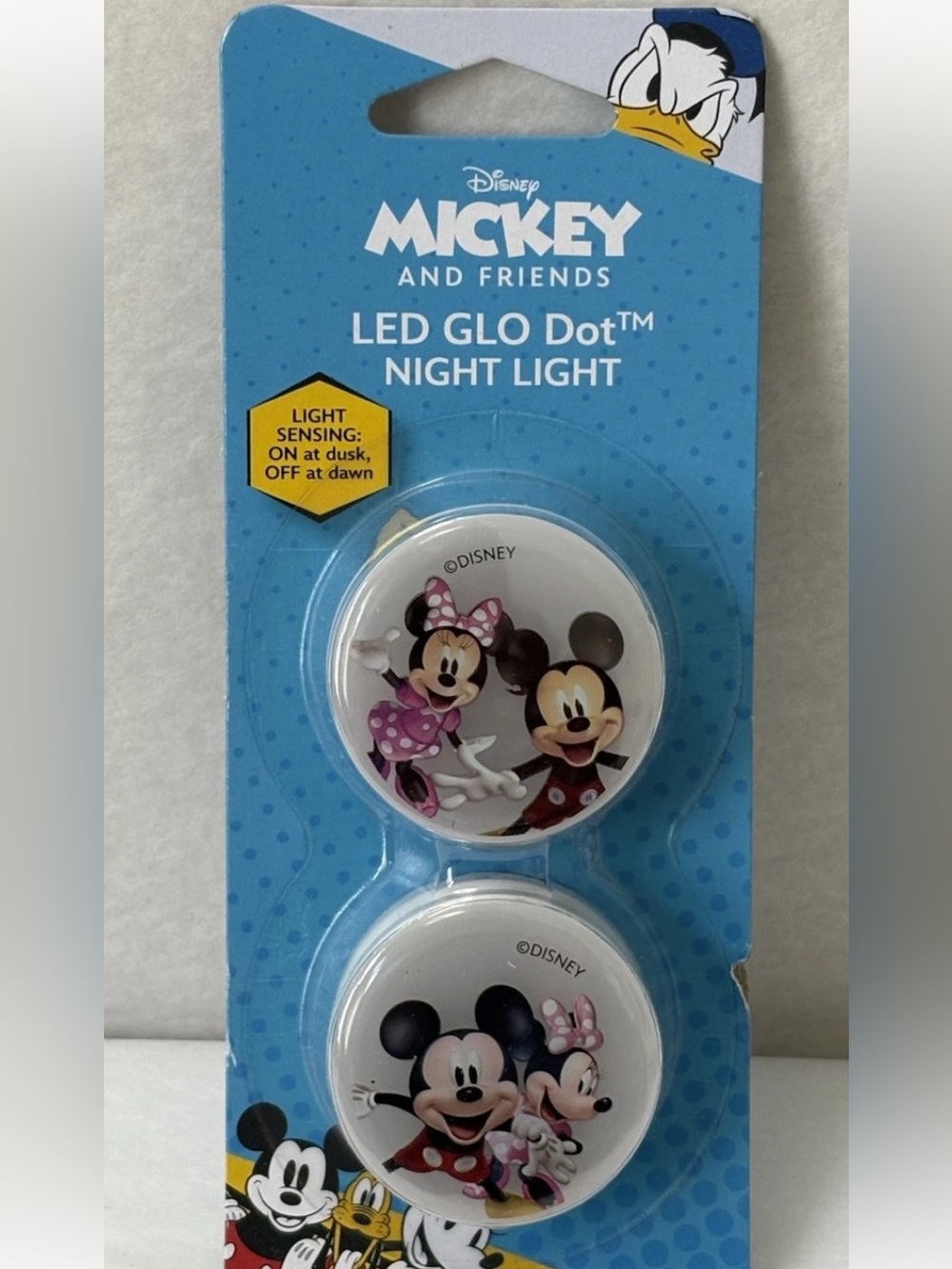 New Disney Mickey Minnie LED GLO Dot Night Light 2-PACK PLUG IN